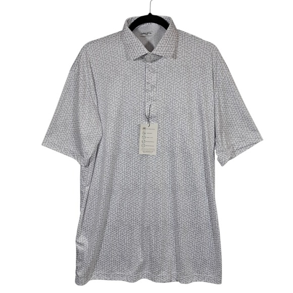 Collars & Co. Other - Collars & Co Mens Semi Spread Collar Polo Shirt XL White Geometric Short‎ Sleeve